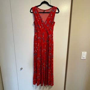 Red floral jumpsuit with pockets!